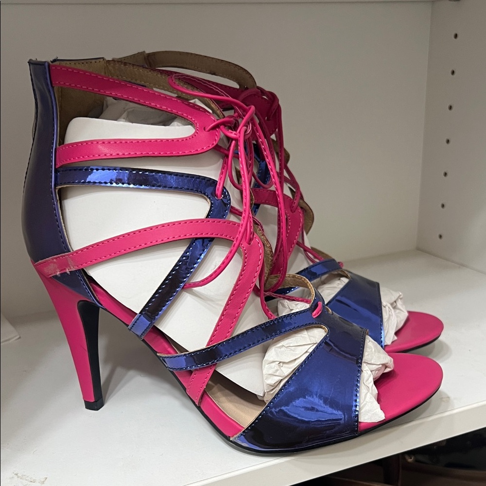 Ashley Stewart Pink and Blue Strappy Heels